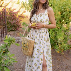 Lemon Print Slit Maxi Dress