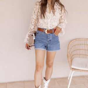 Beige Floral Lace Long Sleeve Blouse