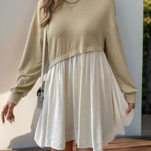Contrast Round Neck Long Sleeve Mini Dress