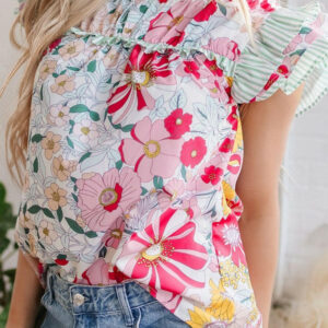 Floral Striped Ruffle Blouse