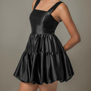 Ruched Square Neck Wide Strap Mini Dress
