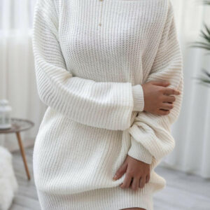 Balloon Sleeve Boat Neck Sweater Mini Dress