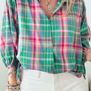 Plaid Tie-Front Button-Up Sleeveless Blouse