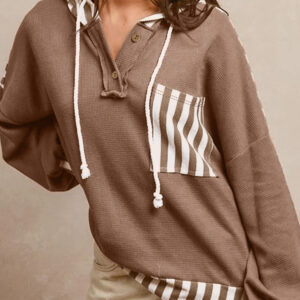 Mocha White Striped Waffle Hoodie