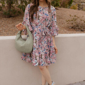 Floral Print Angel Sleeve Dress
